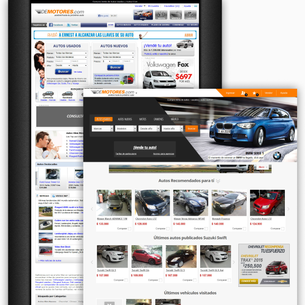 DeMotores.com — homepage before and after the 2014 redesign